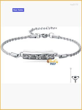 Sterling Silver Butterfly Urn Bracelet Memorial Keepsake Adjustable Chain